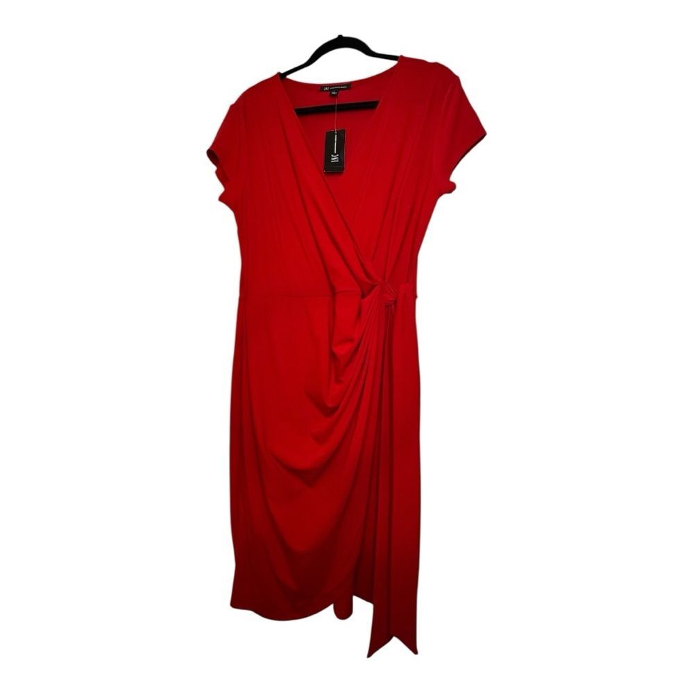 INC Red Faux-Wrap Midi Dress – Size Large, NWT - Picture 3 of 11